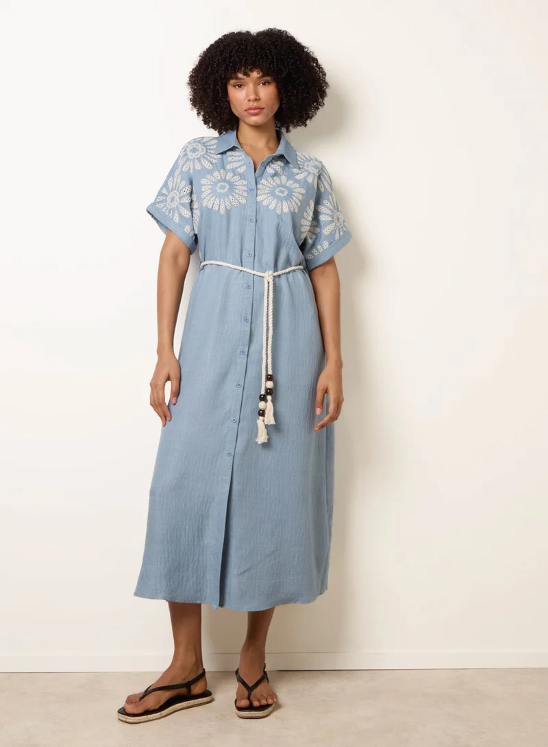 Blue Vanilla Floral Cutwork Embroidery Dress