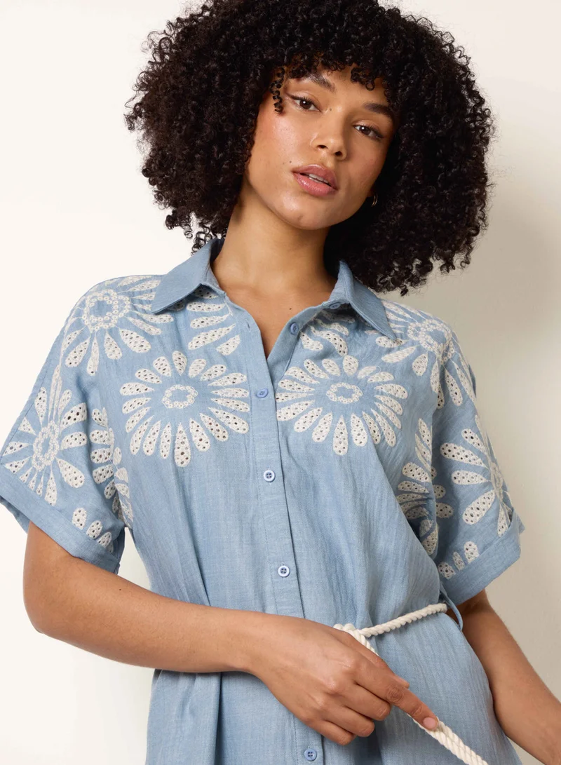 Blue Vanilla Floral Cutwork Embroidery Dress