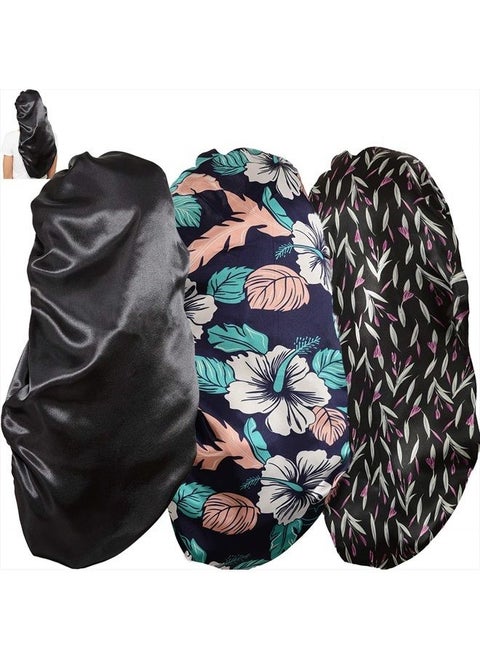 Soft Elastic Band Satin Bonnets for Women, 3 Pcs Silky Head Scarf Hair Wrap for Sleeping Curly Natural Long Hair