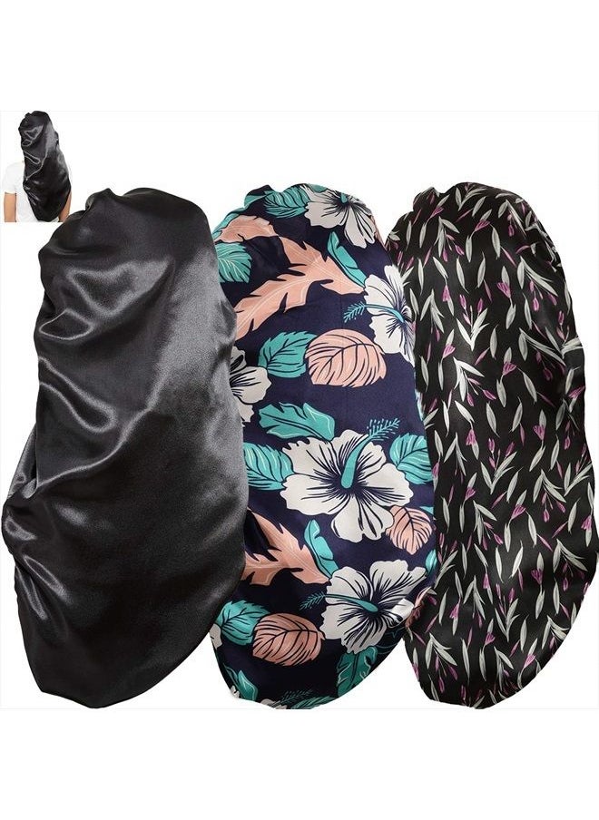 Soft Elastic Band Satin Bonnets for Women, 3 Pcs Silky Head Scarf Hair Wrap for Sleeping Curly Natural Long Hair