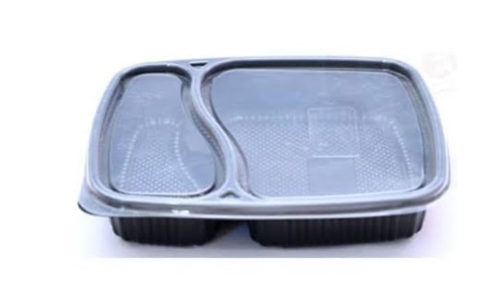 SHOP  SHOPPEE طبق وجبة غير قابل للكسر مع غطاء 2 قسم مقاوم للتسرب خالي من BPA صحن طعام لطلبات الطعام تغليف الحفلات 100 طبق مع أغطية آمن للاستخدام في الميكروويف أسود - Image 2