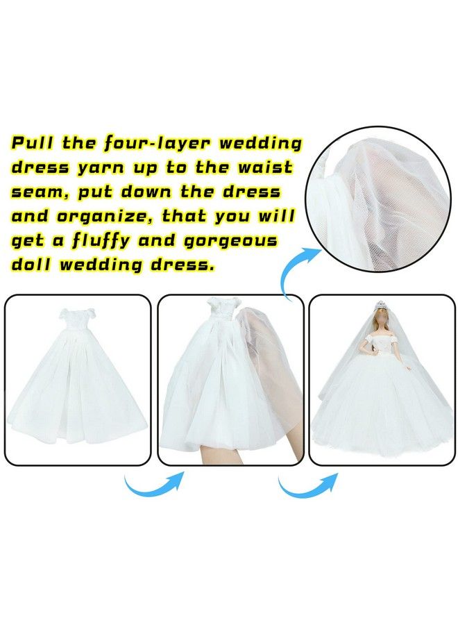 BJDBUS Wedding Set White Dress Bridal Veil And Groom Formal Suit Outfit For Boys Girl 11.5 In. Doll Clothes - Image 3