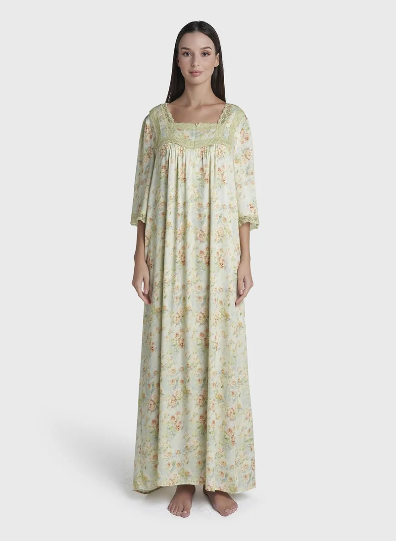 كشخة Cameo Green Viscose Long Nightwear Dress (CNH509)