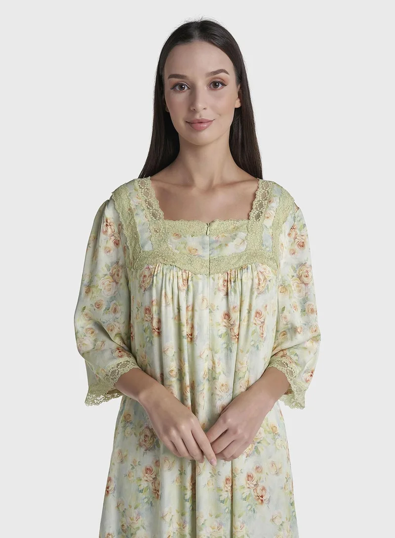 كشخة Cameo Green Viscose Long Nightwear Dress (CNH509)