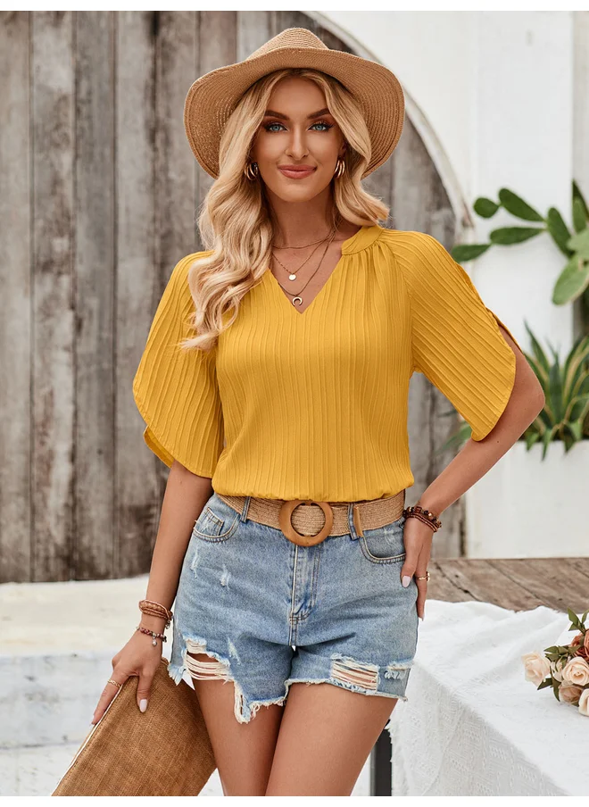 Take Two Take Two Solid V-Neck Short Sleeve Blouse