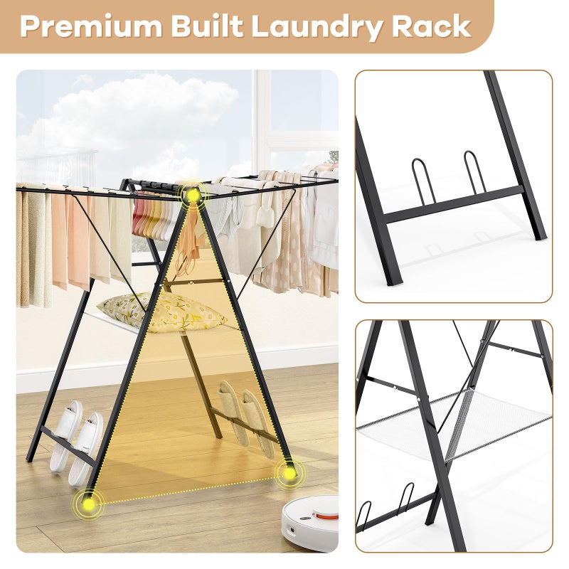 APEXCHASER Clothes Drying Rack Foldable, Metal Laundry Drying Rack with Height Adjustable Rails, Ultra Thin Drying Rack Clothing Towel Sweater Shoe for Indoor Outdoor, Gullwing Clothes Airer, Black - Image 5