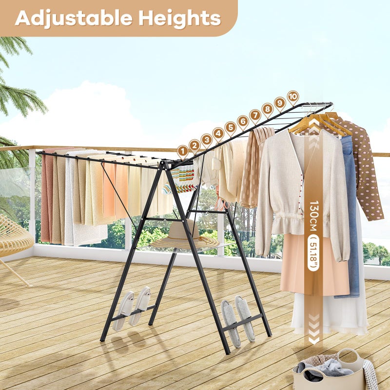 APEXCHASER Clothes Drying Rack Foldable, Metal Laundry Drying Rack with Height Adjustable Rails, Ultra Thin Drying Rack Clothing Towel Sweater Shoe for Indoor Outdoor, Gullwing Clothes Airer, Black - Image 3