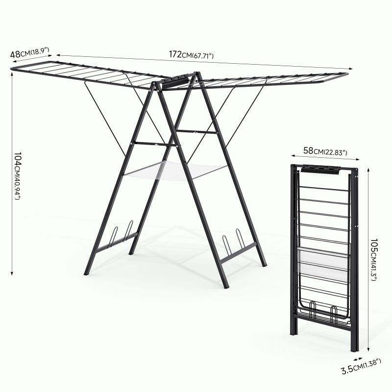 APEXCHASER Clothes Drying Rack Foldable, Metal Laundry Drying Rack with Height Adjustable Rails, Ultra Thin Drying Rack Clothing Towel Sweater Shoe for Indoor Outdoor, Gullwing Clothes Airer, Black - Image 2