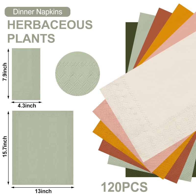 Whaline 120Pcs Modern Boho Guest Napkins Sage Green Pink Orange Brown Paper Napkins Disposable Hand Napkin Towel for Bride Wedding Baby Shower Party Supplies - Image 2