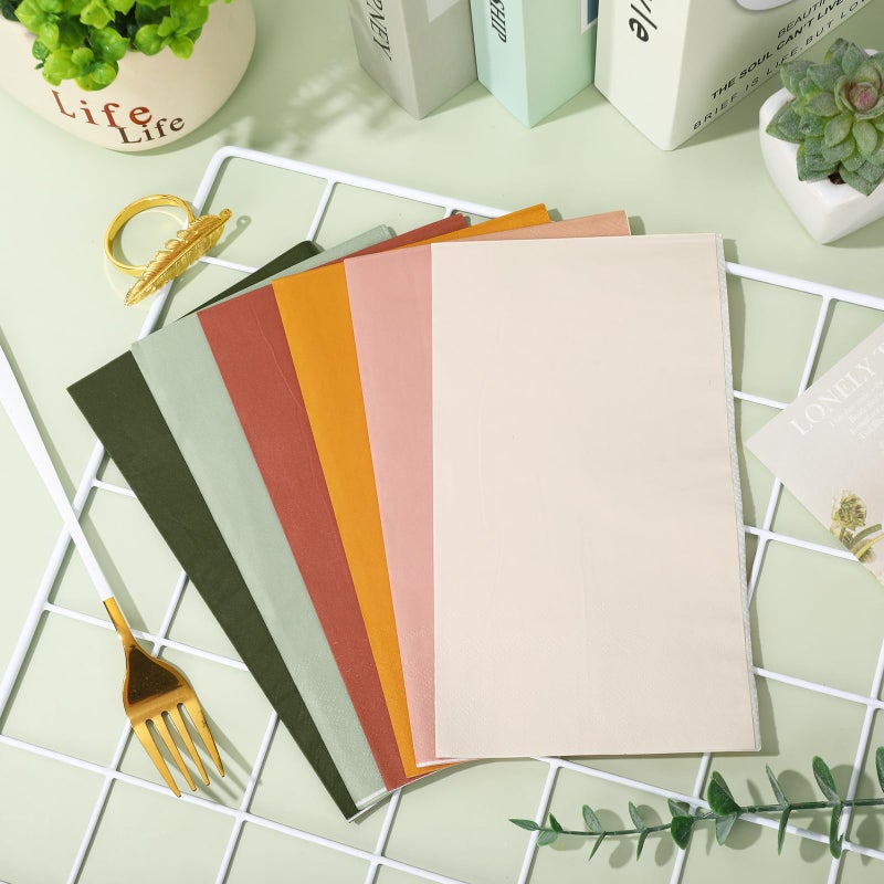 Whaline 120Pcs Modern Boho Guest Napkins Sage Green Pink Orange Brown Paper Napkins Disposable Hand Napkin Towel for Bride Wedding Baby Shower Party Supplies - Image 4