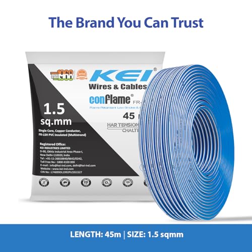 KEI CONFLAME FRLSH 1.5 sqmm 1 Core Copper Heat Resistant Flame Retardant Low Smoke & Halogen - Lead Free House Wire for Domestic & Industrial Electrical Wiring (Blue, 45 Meters) - Image 2