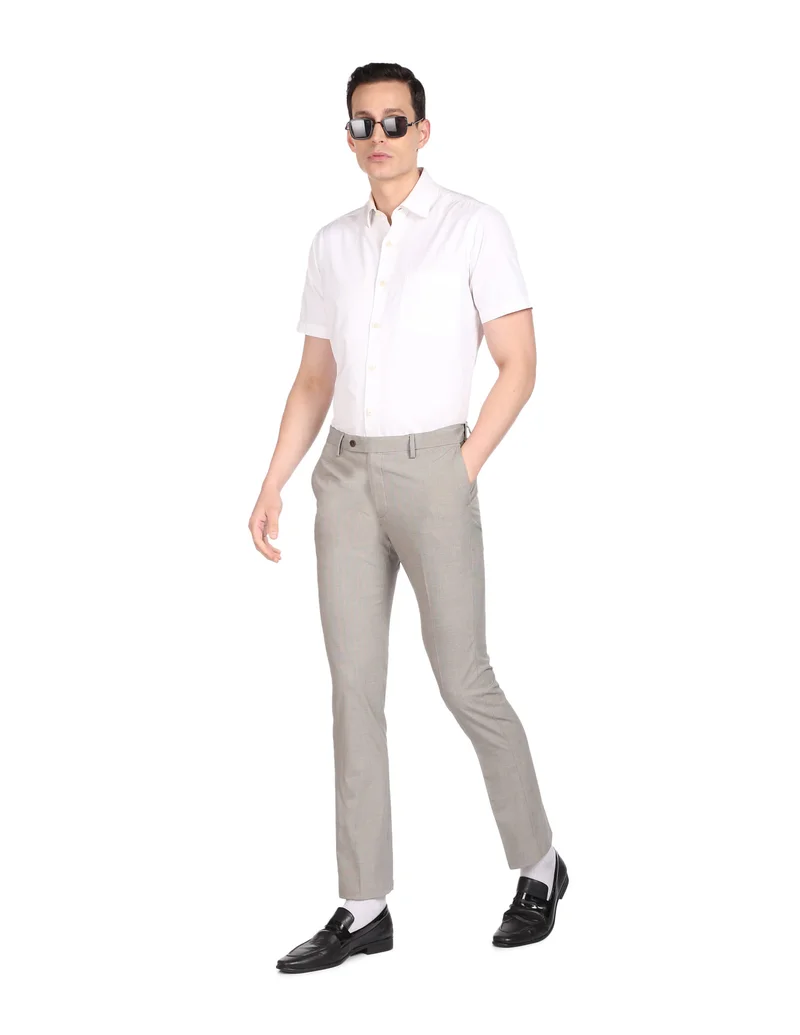 Arrow  Hudson Tailored Fit Oxford Trousers for Men | Best Price UAE