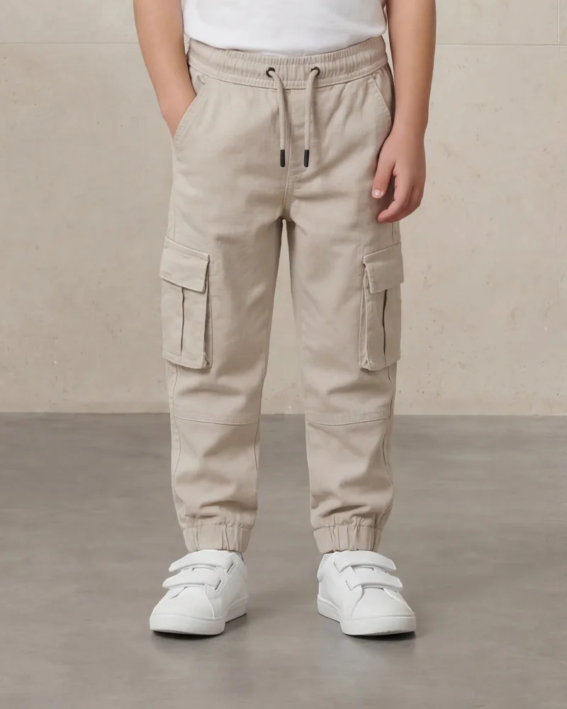 ردتاغ Boys Beige Dobby Cargo Pocket Joggers