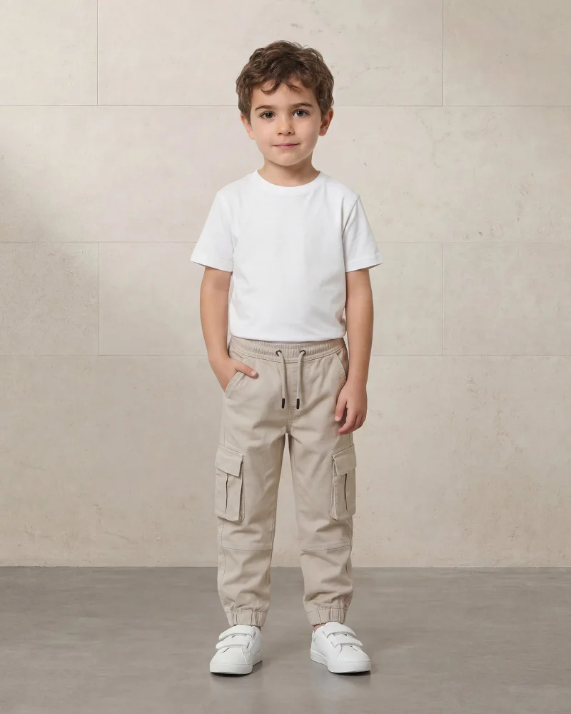ردتاغ Boys Beige Dobby Cargo Pocket Joggers