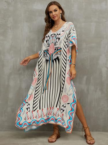 IMAGEKOPE Kaftan Dresses for Women Plus Size Bathing Suit Cover up Caftan Maxi Beach Dresses - Image 4