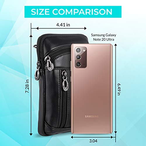 Hengwin Small Leather Crossbody Shoulder Bag Men Belt Clip Phone Holster Case Belt Loop Pouch Waist Bag Pack Fit for iPhone 16 15 14 13 Pro Max 8 Plus Galaxy Note 9 8 S24/S23 Ultra S9/S8 Plus (Black) - Image 3