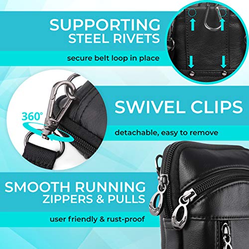 Hengwin Small Leather Crossbody Shoulder Bag Men Belt Clip Phone Holster Case Belt Loop Pouch Waist Bag Pack Fit for iPhone 16 15 14 13 Pro Max 8 Plus Galaxy Note 9 8 S24/S23 Ultra S9/S8 Plus (Black) - Image 5