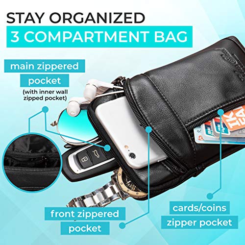 Hengwin Small Leather Crossbody Shoulder Bag Men Belt Clip Phone Holster Case Belt Loop Pouch Waist Bag Pack Fit for iPhone 16 15 14 13 Pro Max 8 Plus Galaxy Note 9 8 S24/S23 Ultra S9/S8 Plus (Black) - Image 4