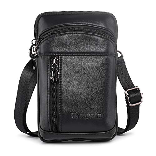 Hengwin Small Leather Crossbody Shoulder Bag Men Belt Clip Phone Holster Case Belt Loop Pouch Waist Bag Pack Fit for iPhone 16 15 14 13 Pro Max 8 Plus Galaxy Note 9 8 S24/S23 Ultra S9/S8 Plus (Black) - Image 1