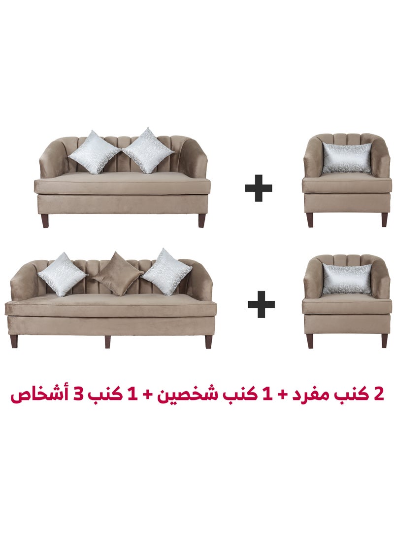 HOMEVEO Elegant and comfortable living room set with luxurious design 4 pieces - 7 seats - 3-seater sofa - 2-seater sofa - 2 brown single chairs 200x63x80 cm  - Image 1