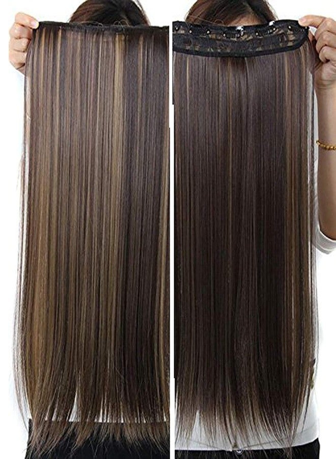 TJOM Clip in Hair Extensions Golden Brown To Light Blonde Highlight Hair Pieces Clip in Straight Wavy Synthetic Hair Extension for Women - Straight Black Golden Highlight - Image 3