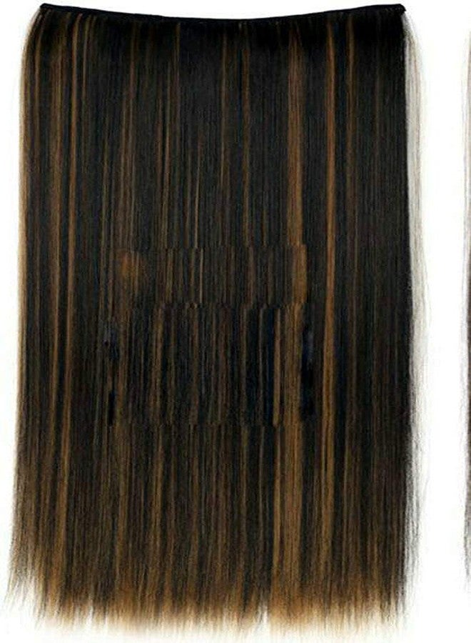 TJOM Clip in Hair Extensions Golden Brown To Light Blonde Highlight Hair Pieces Clip in Straight Wavy Synthetic Hair Extension for Women - Straight Black Golden Highlight - Image 4