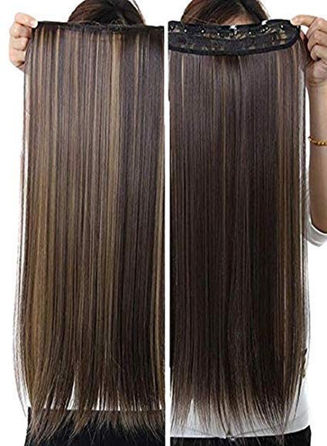 TJOM Clip in Hair Extensions Golden Brown To Light Blonde Highlight Hair Pieces Clip in Straight Wavy Synthetic Hair Extension for Women - Straight Black Golden Highlight - Image 1