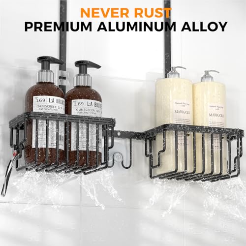REINHARDT Aluminum Shower Caddy Hanging Adjustable Shower Caddy, Rustproof Hanging Shower Organizer with Hooks Soap Holders, Over Shower Head Caddy for Handheld Showerhead, Black - Image 3