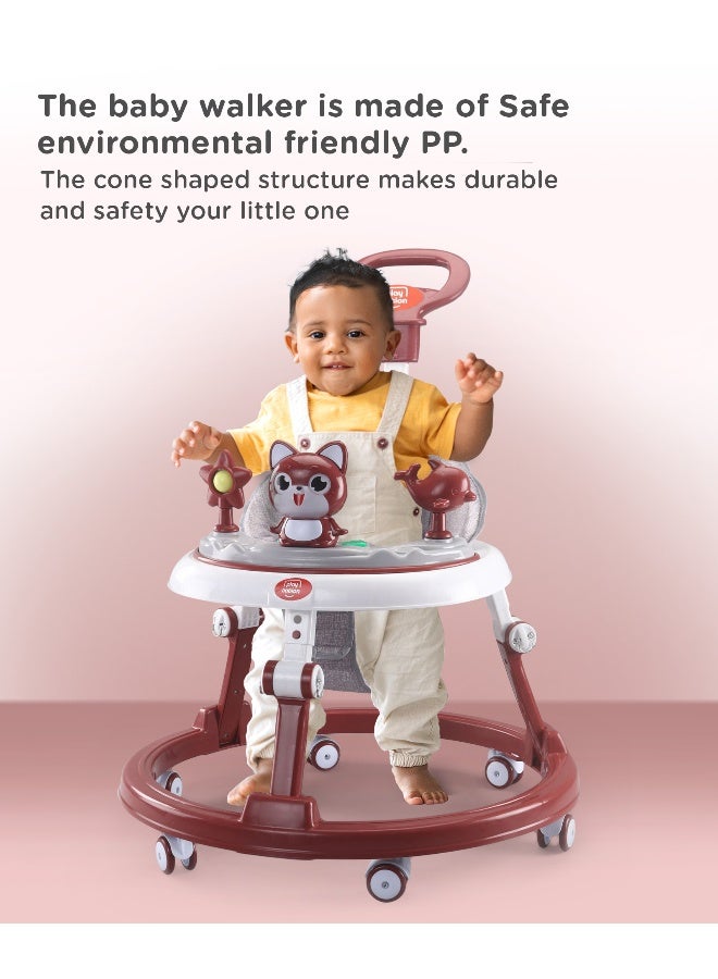 PlayNation Play Nation Multi Functional Baby Walker, Cat Theme, with Toy Bar, Adjustable Height, Music & Lights, 6 Months+, 205 x 66 x 52.5cm - Maroon - Image 2