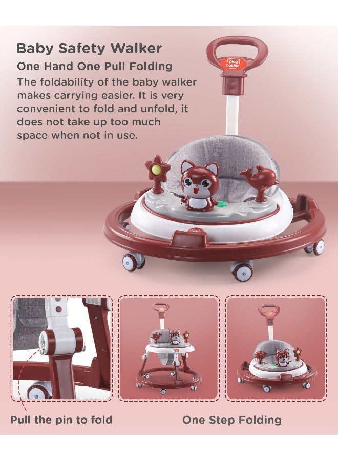 PlayNation Play Nation Multi Functional Baby Walker, Cat Theme, with Toy Bar, Adjustable Height, Music & Lights, 6 Months+, 205 x 66 x 52.5cm - Maroon - Image 4