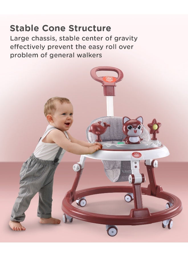 PlayNation Play Nation Multi Functional Baby Walker, Cat Theme, with Toy Bar, Adjustable Height, Music & Lights, 6 Months+, 205 x 66 x 52.5cm - Maroon - Image 5