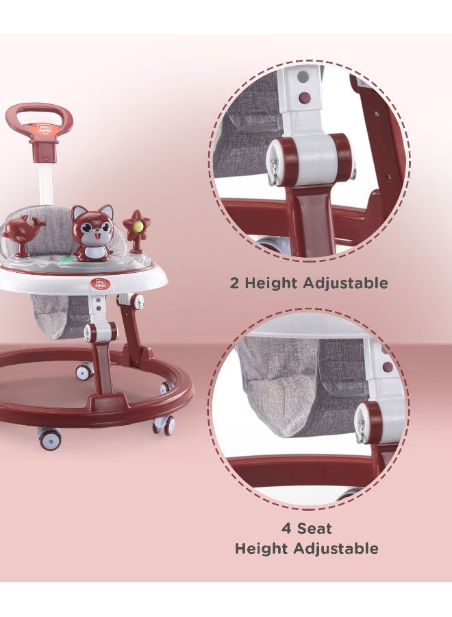 PlayNation Play Nation Multi Functional Baby Walker, Cat Theme, with Toy Bar, Adjustable Height, Music & Lights, 6 Months+, 205 x 66 x 52.5cm - Maroon - Image 3