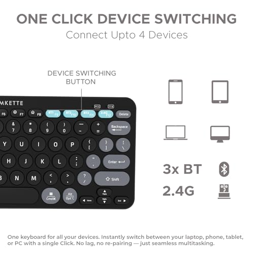Amkette لوحة مفاتيح لاسلكية قابلة لإعادة الشحن من أمكيت أوبتيموس BT بلس / لوحة مفاتيح بلوتوث للابتوب | تصميم مدمج. برنامج قوي. 2.4G + 3xBT، تبديل الأجهزة بنقرة واحدة والوصول الذكي، تخطيط مزدوج لنظام التشغيل (أسود) - Image 2