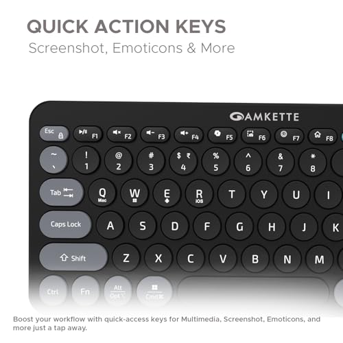 Amkette لوحة مفاتيح لاسلكية قابلة لإعادة الشحن من أمكيت أوبتيموس BT بلس / لوحة مفاتيح بلوتوث للابتوب | تصميم مدمج. برنامج قوي. 2.4G + 3xBT، تبديل الأجهزة بنقرة واحدة والوصول الذكي، تخطيط مزدوج لنظام التشغيل (أسود) - Image 4