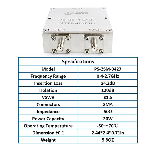UU TOJOIN TOJOIN Passive Power Splitter/Divider 2 Way for SMA Connectors, Coaxial Cable Splitter 0.4-2.7GHz for RF/Microwave Measurements Accessories Splitter Coaxial, for Antenna System (PS-2SM-0427) - Image 2