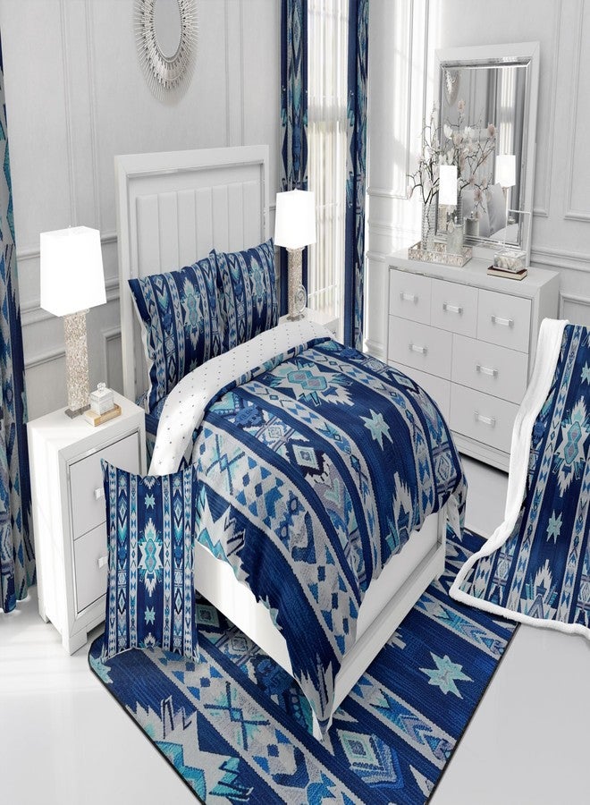 Feelyou غطاء سرير أزرق داكن من فيلييو، مقاس كوين، بتصميم هندسي مبطن للأطفال، مناسب للأولاد والمراهقين، بنمط قبلي مميز مستوحى من السكان الأصليين لأمريكا. طقم غطاء سرير مخطط ومبطن، ديكور غرفة نوم. - Image 5