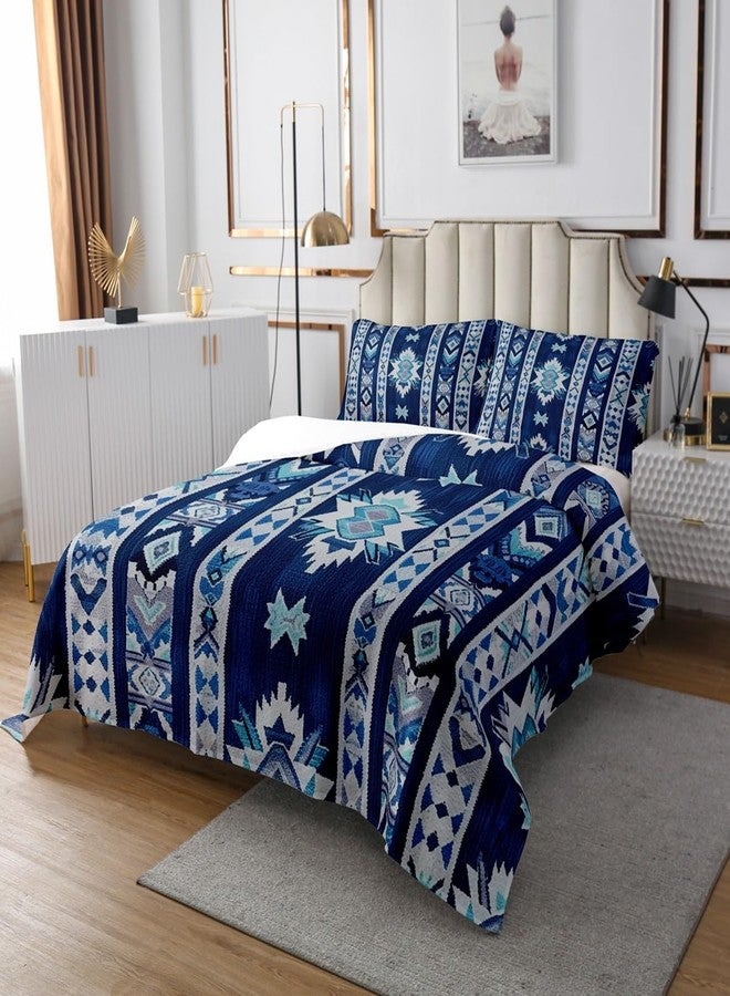 Feelyou غطاء سرير أزرق داكن من فيلييو، مقاس كوين، بتصميم هندسي مبطن للأطفال، مناسب للأولاد والمراهقين، بنمط قبلي مميز مستوحى من السكان الأصليين لأمريكا. طقم غطاء سرير مخطط ومبطن، ديكور غرفة نوم. - Image 3