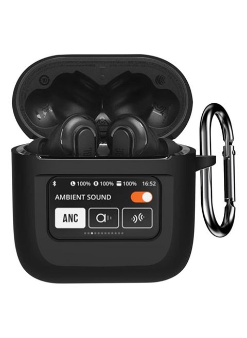 Cover For JBL Tour Pro 2, Soft Silicone Shockproof Protective Skin Case for JBL Tour Pro 2 Wireless Earbuds 2023 with Keychain, LCD Touch Screen Visible (Black)