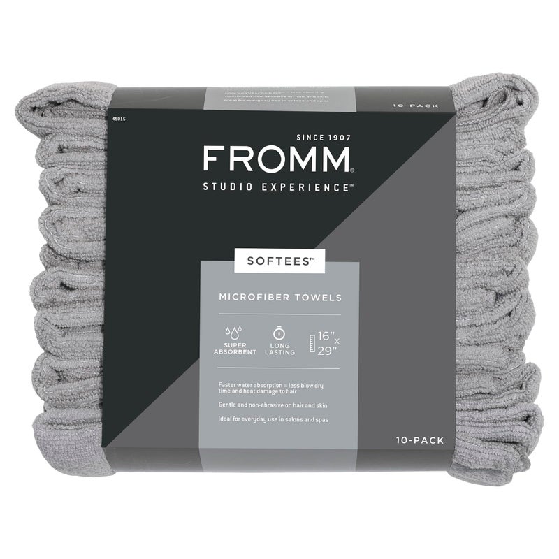 Fromm Softees Microfiber Salon Hair Towels for Hairstylists, Barbers, Spa, Gym in Grey, 16" by 29", 10 count Perfect Hair Care Towel for Drying Curly, Long, Wavy Hair - Image 1