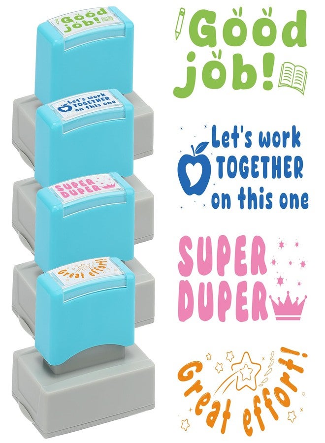 HEYTIMI 4 Pcs Teacher Stamps for Classroom Self-Inking Cute Motivational Encouraging Stamps Colorful Rubber Stamp Checkbox for Grading Homework Students Behavior Reward Back to School Dormitory Teacher Gifts - Image 1