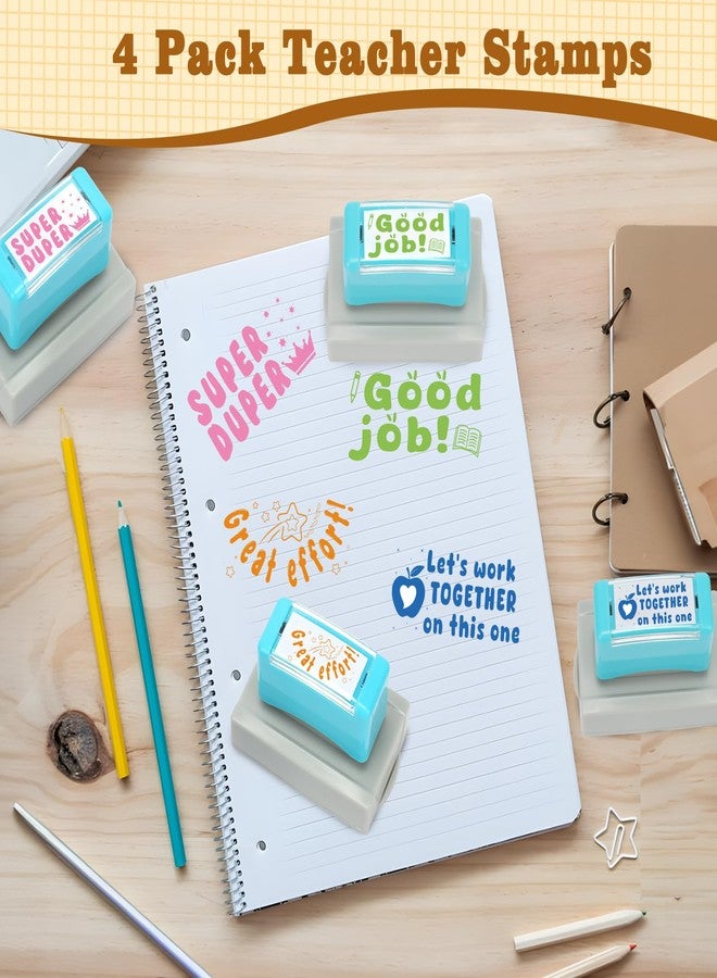 HEYTIMI 4 Pcs Teacher Stamps for Classroom Self-Inking Cute Motivational Encouraging Stamps Colorful Rubber Stamp Checkbox for Grading Homework Students Behavior Reward Back to School Dormitory Teacher Gifts - Image 5