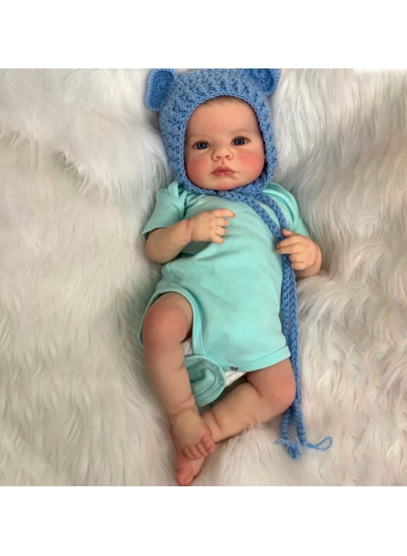 49cm Lifelike Reborn Dolls with Short Hair, Beautiful Realistic Newborn Baby Boy Doll with Feeding Toy for Kids Birthday. - Image 1