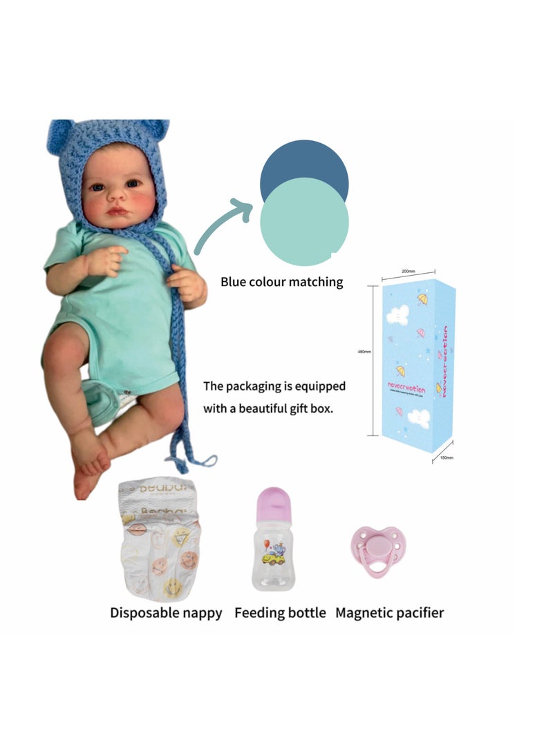 49cm Lifelike Reborn Dolls with Short Hair, Beautiful Realistic Newborn Baby Boy Doll with Feeding Toy for Kids Birthday. - Image 3