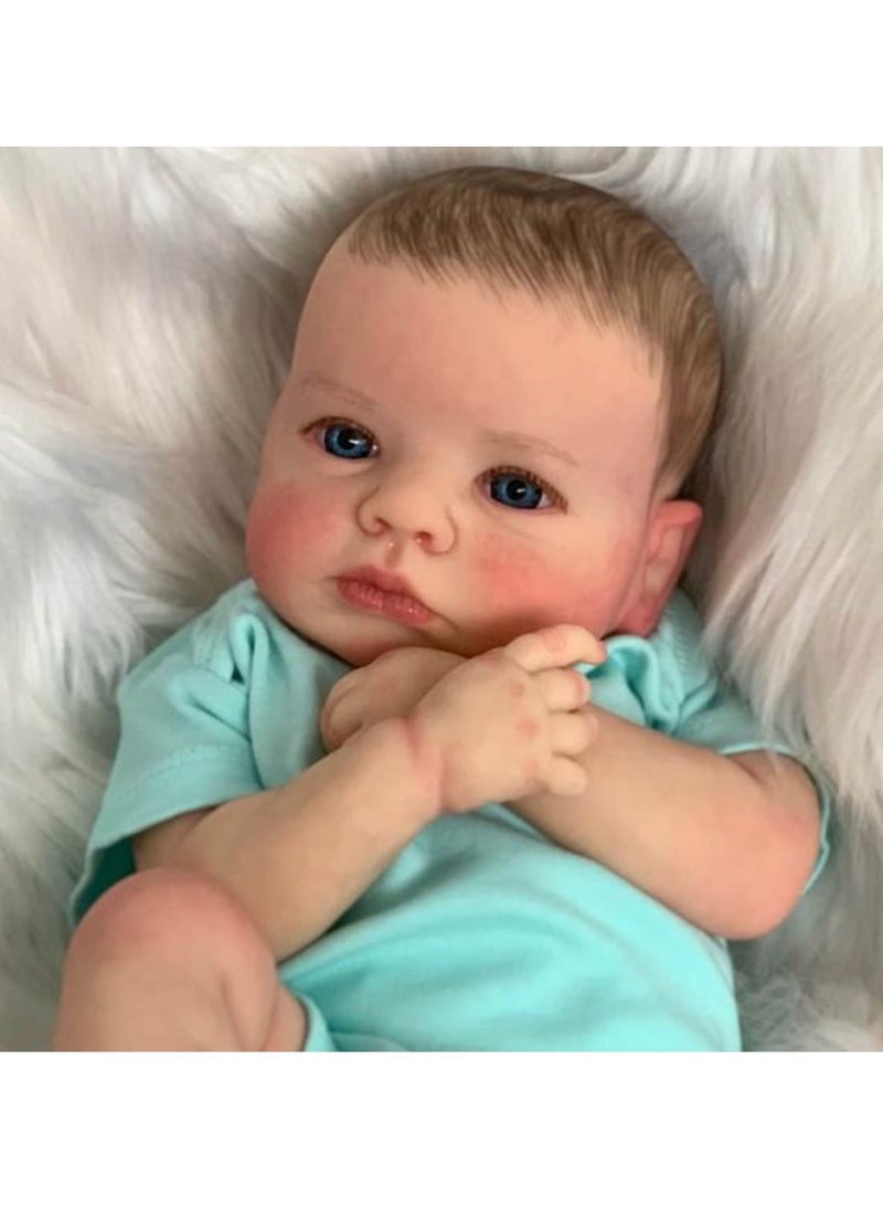49cm Lifelike Reborn Dolls with Short Hair, Beautiful Realistic Newborn Baby Boy Doll with Feeding Toy for Kids Birthday. - Image 4