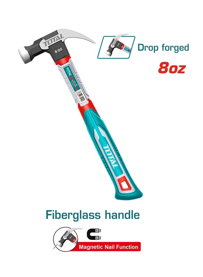 Total Tools Claw Hammer 8oz/220g with Magnetic Nail Holder | Drop-Forged Head | Fiberglass Handle | Heavy Duty Carbon Steel Construction  - Image 2