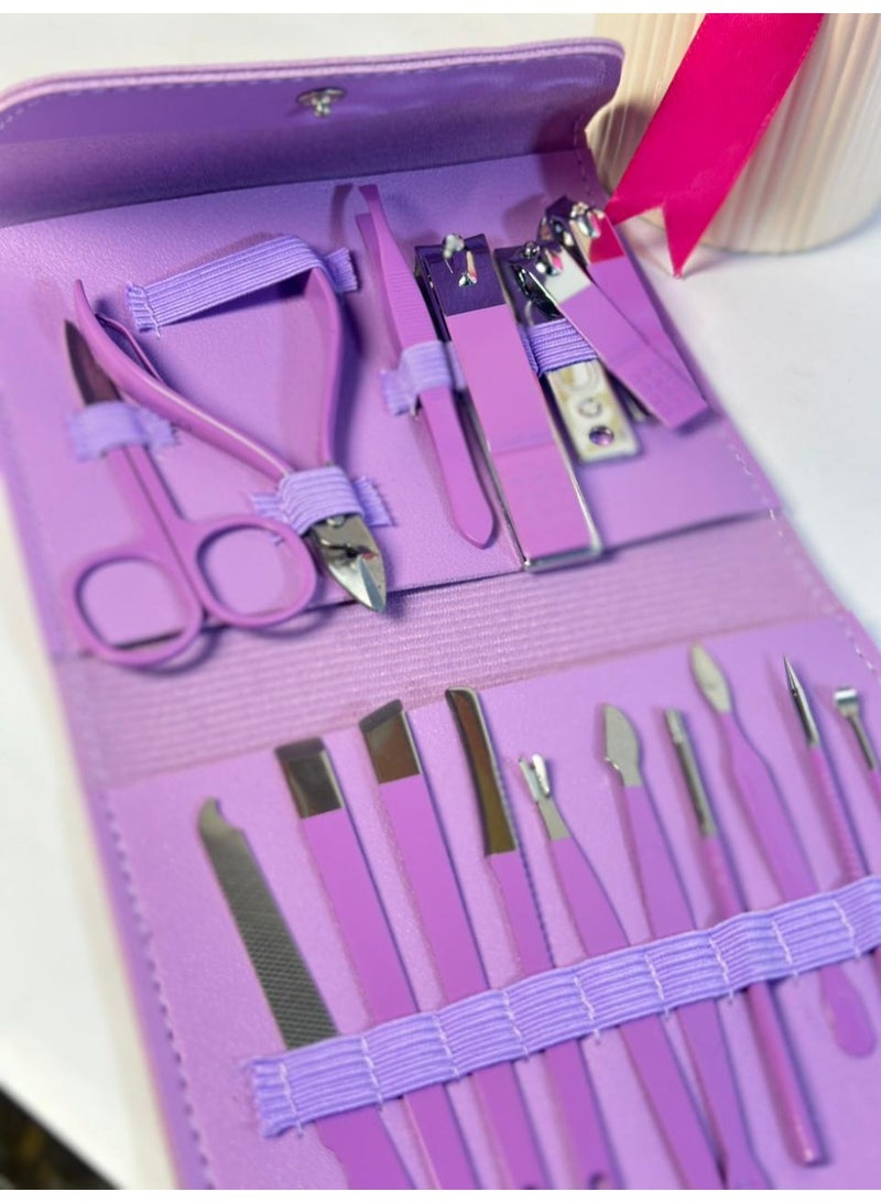مجموعة العناية بالأظافر، مانيكير وباديكير، 16 قطعة، مقص وقص، حقيبة، للرجال والنساء - Image 3