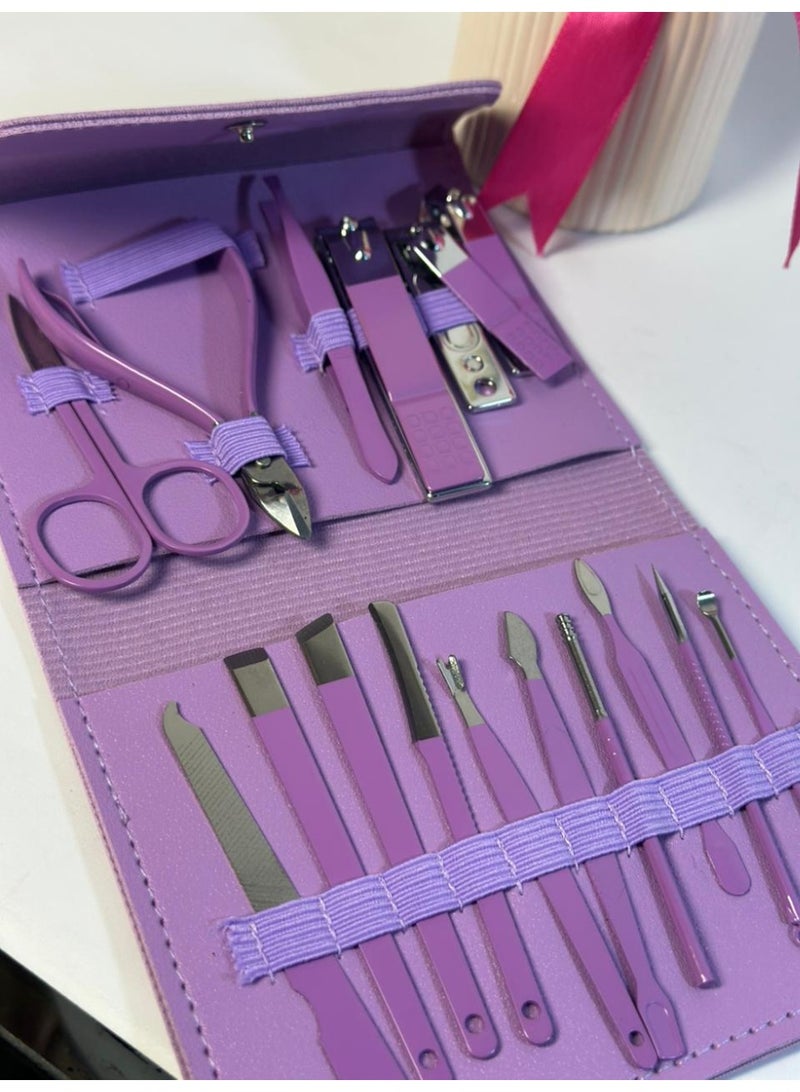 مجموعة العناية بالأظافر، مانيكير وباديكير، 16 قطعة، مقص وقص، حقيبة، للرجال والنساء - Image 2