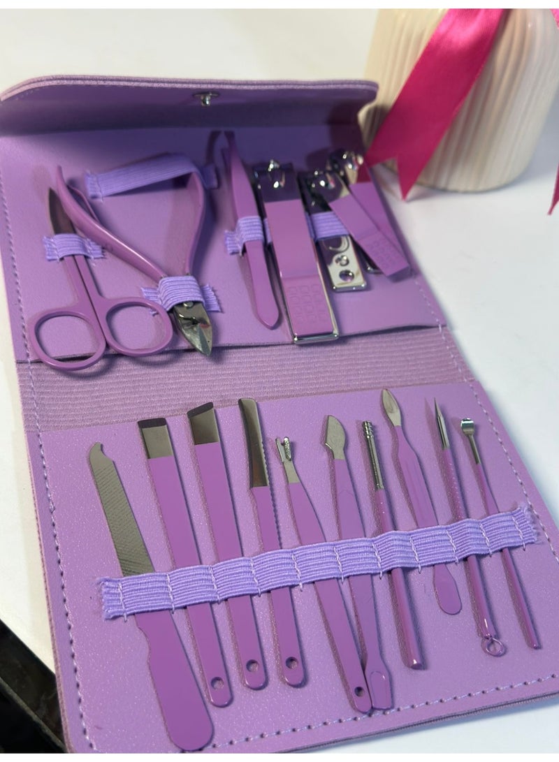 مجموعة العناية بالأظافر، مانيكير وباديكير، 16 قطعة، مقص وقص، حقيبة، للرجال والنساء - Image 1