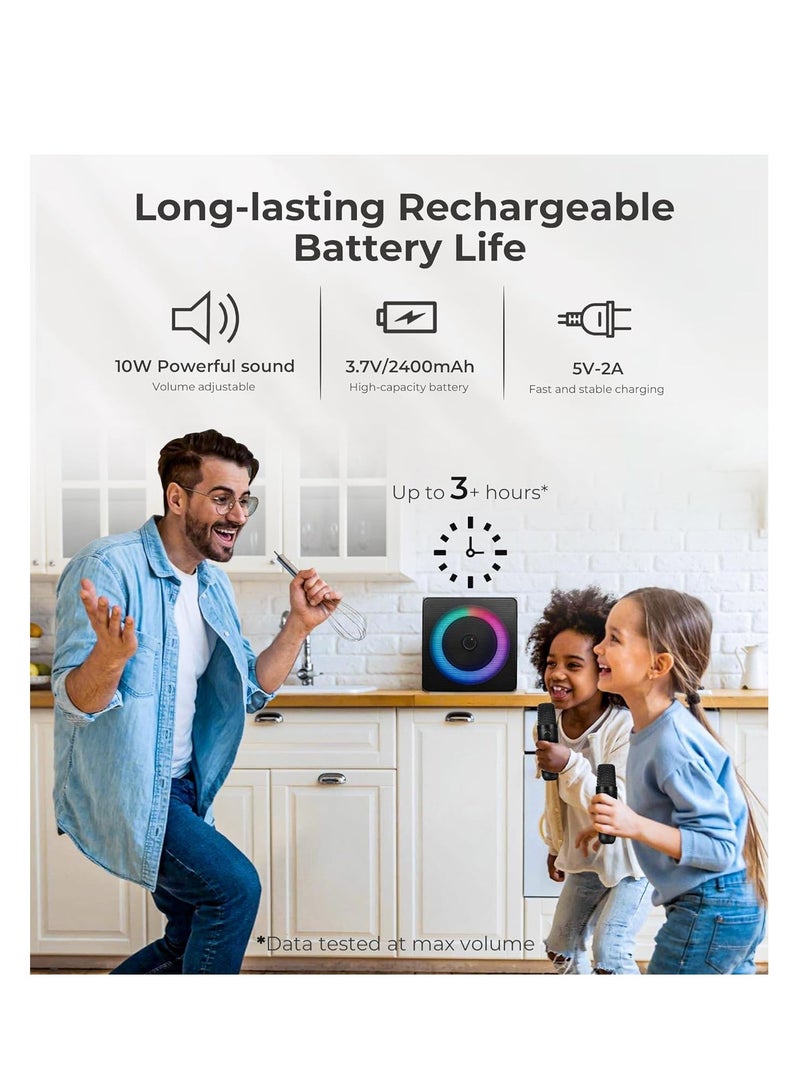 Machine with 2 Wireless Microphone, Bluetooth Portable Karaoke Speaker for Kids Adults, Party Karaoke Speaker with Led Light, Supports TF USB AUX BT Karaoke for Christmas Birthday Gift - Image 4