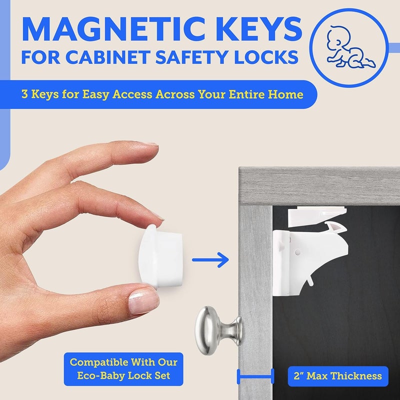 Eco-Baby Universal Replacement Keys for Magnetic Cabinet Locks [2 Universal Keys] Child Safety for Drawers and Cabinets - 2 Keys for Child Proof Kitchen Bathroom Cabinet Locks - Image 2